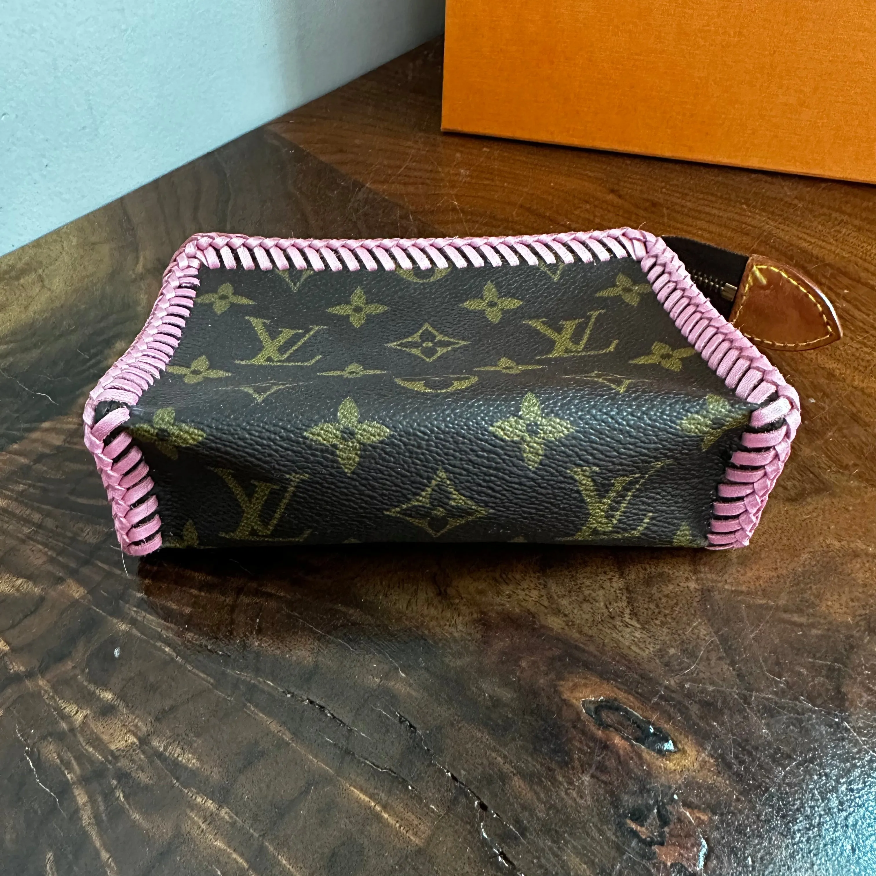 The Junco - Vintage Monogram Pouch in Barbie Pink