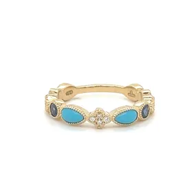 Yellow Gold Sapphire & Turquoise Diamond Ring